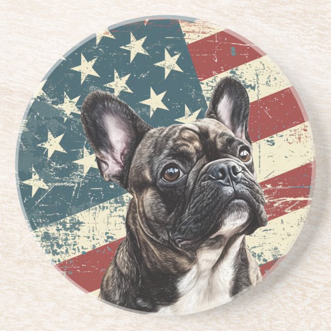 Grunge American Flag French Bulldog Getränkeuntersetzer (Vorne)