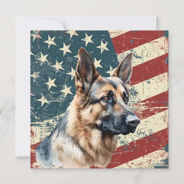 Grunge American Flag German Shepherd Dog Flat Card (Vorderseite)
