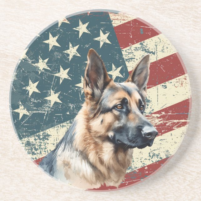 Grunge American Flag German Shepherd Dog Getränkeuntersetzer (Vorne)