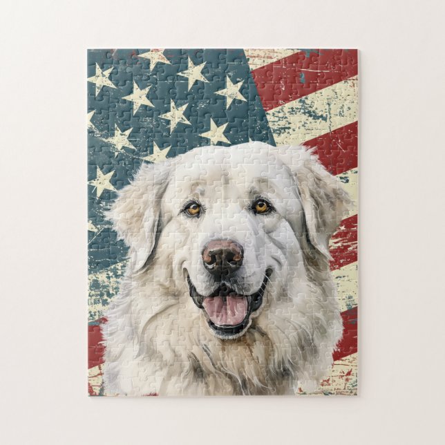 Grunge American Flag Great Pyrenees Dog (Vertikal)