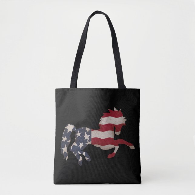 Grunge American Flag Horse Silhouette Tasche (Vorderseite)