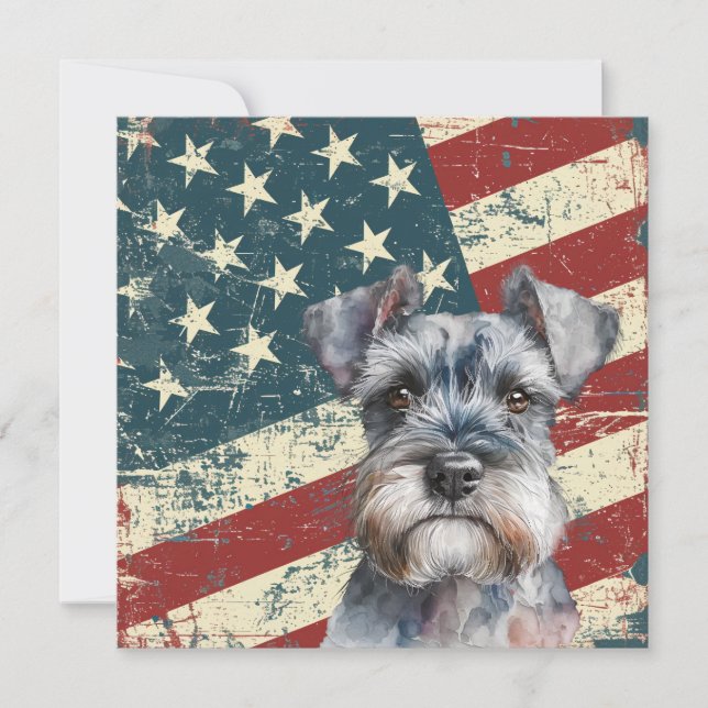 Grunge American Flag Miniature Schnauzer Flat Card (Vorderseite)