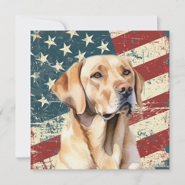 Grunge American Flag Yellow Labrador Flat Card (Vorderseite)