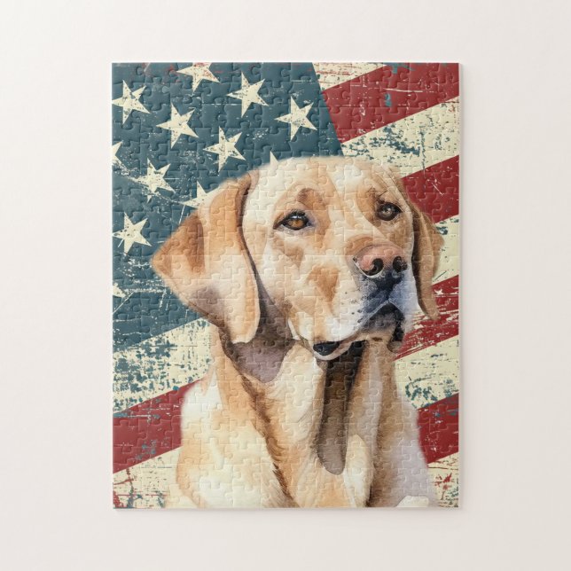Grunge American Flag Yellow Labrador Retriever Dog (Vertikal)
