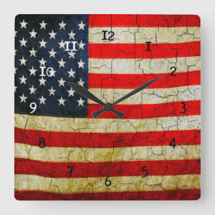 Grunge-Amerika-Uhr Quadratische Wanduhr