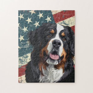Grunge-amerikanische Flagge Berner Sennenhund
