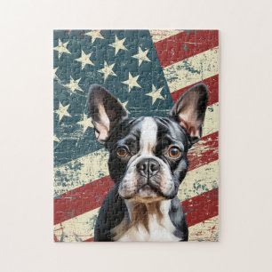 Grunge-amerikanische Flagge Boston Terrier Hund