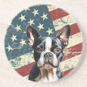 Grunge-amerikanische Flagge Boston Terrier Hund Getränkeuntersetzer