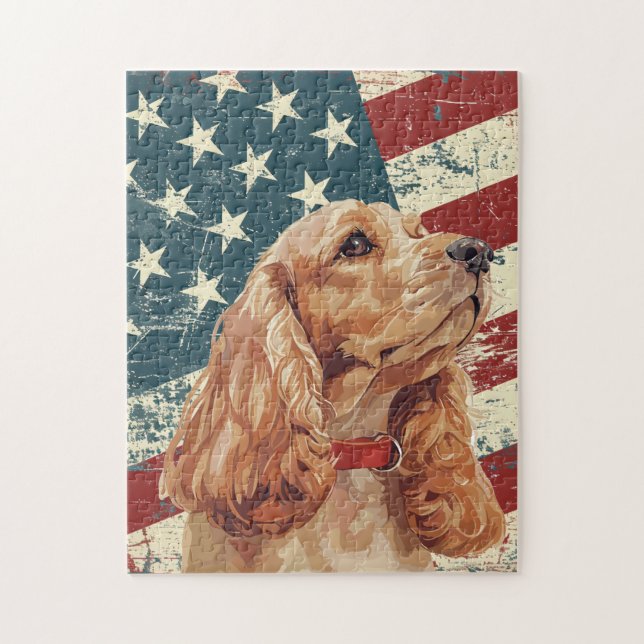 Grunge-amerikanische Flagge Cocker Spaniel Hund (Vertikal)