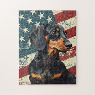 Grunge amerikanische Flagge Dachshund Hund