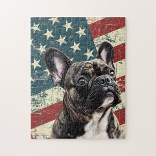 Grunge-amerikanische Flagge Französische Bulldogge