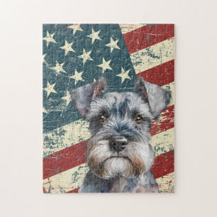 Grunge-Amerikanische-Flagge Miniature Schnauzer Hu