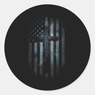 Grunge-amerikanische Flagge und Kreuz Glaube Famil Runder Aufkleber