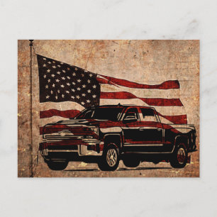 Grunge-amerikanische Flagge und schwarzer Truck pa Postkarte