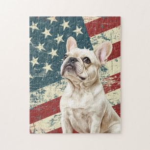 Grunge-amerikanische Flagge Weiße Französische Bul