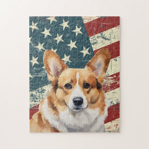 Grunge-amerikanischer-Flagge-Corgi-Hund