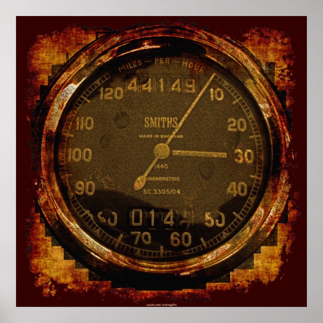 Grunge Ancien Speedometer Auto Art Poster (Devant)