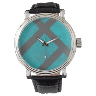 Grunge Aqua Blue und Graue Minimalistische Muster  Armbanduhr