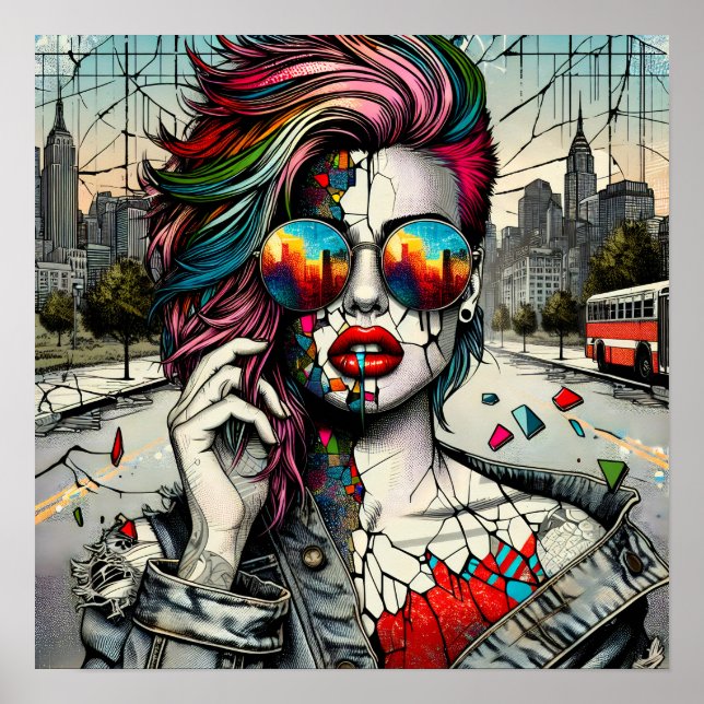 Grunge Art | Fractured Woman Abstrakt Poster (Vorne)