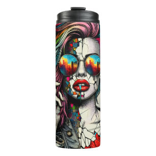 Grunge Art   Fractured Woman Abstrakt Thermosbecher