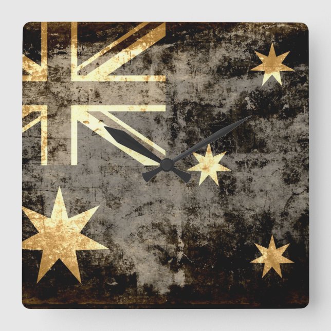 Grunge Australia Flag 3 Quadratische Wanduhr (Vorderseite)