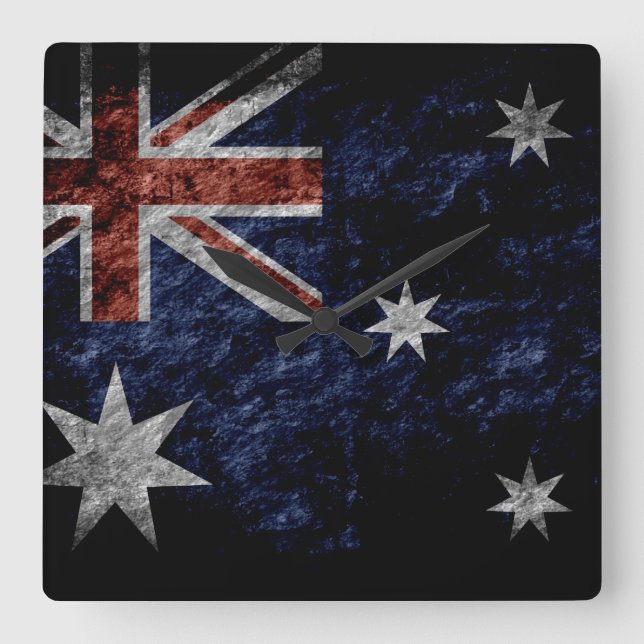 Grunge Australien Flagge 4 Quadratische Wanduhr (Vorderseite)