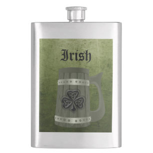 Grunge Bier Tasse Irisches Kleeblatt personalisier Flachmann