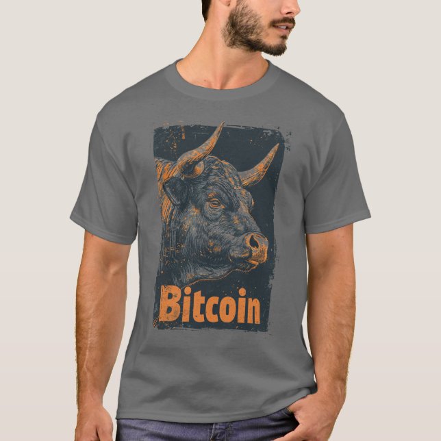 Grunge Bitcoin Bull Crypto Blockchain Design T-Shirt (Vorderseite)