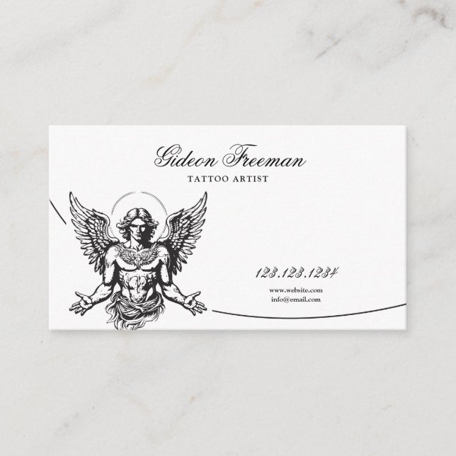 Grunge Black and White Angel Tattoo Artist Visitenkarte (Vorderseite)