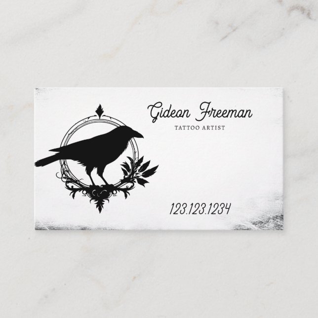 Grunge Black and White Crow Silhouette Tattoo Visitenkarte (Vorderseite)