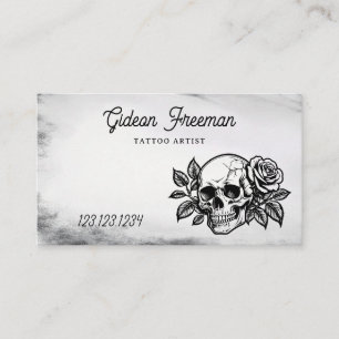Grunge Black and White Rose Skull Tattoo Artist Visitenkarte
