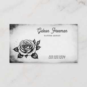 Grunge Black and White Rose Tattoo Artist Visitenkarte