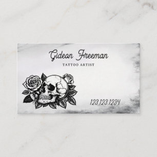 Grunge Black and White Skull Rose Tattoo Artist Visitenkarte