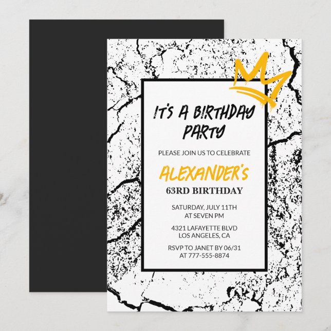 Grunge Black Invitation de 63e anniversaire Graffi (Devant / Derrière)