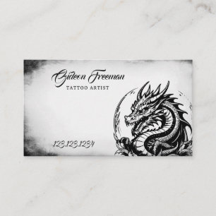 Grunge Black & White Dragon Tattoo Artist Visitenkarte