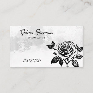 Grunge Black & White Rose Tattoo Artist Visitenkarte