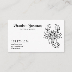 Grunge Black & White Scorpion Tattoo Artist Visitenkarte