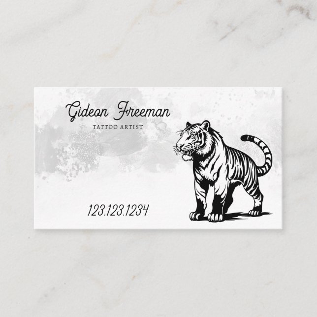 Grunge Black & White Splash Tiger Tattoo Artist Visitenkarte (Vorderseite)