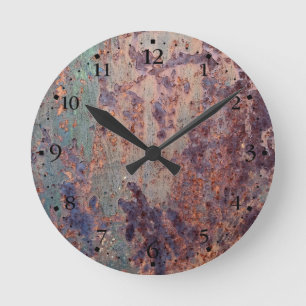 Grunge Blau Rostiges Metall Muster Zifferblatt 1 Runde Wanduhr