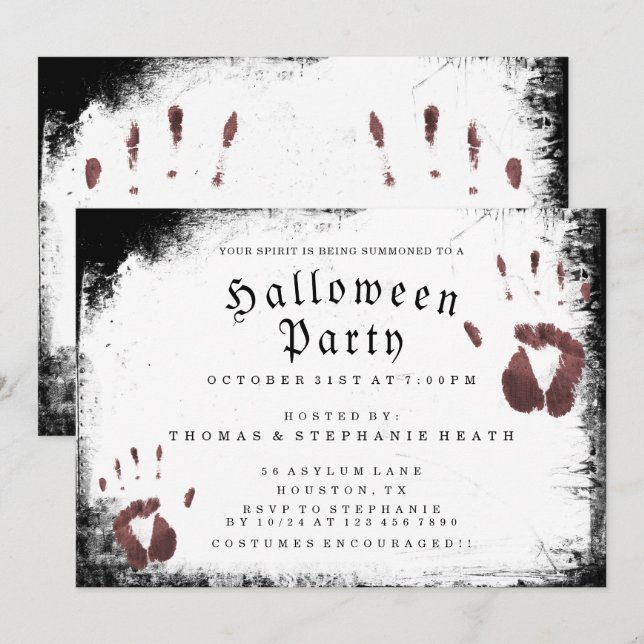 Grunge Bloody Hand Prints Halloween-Party Einladung (Vorne/Hinten)