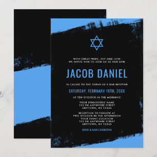 Grunge Blue Black Bar Mitzvah Einladungen