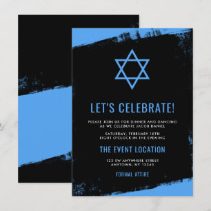 Grunge Blue Black Bar Mitzvah Empfang Einladung