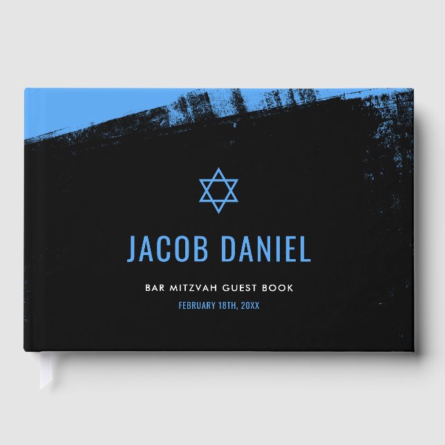 Grunge Blue Black Bar Mitzvah Gästebuch (Vorderseite)