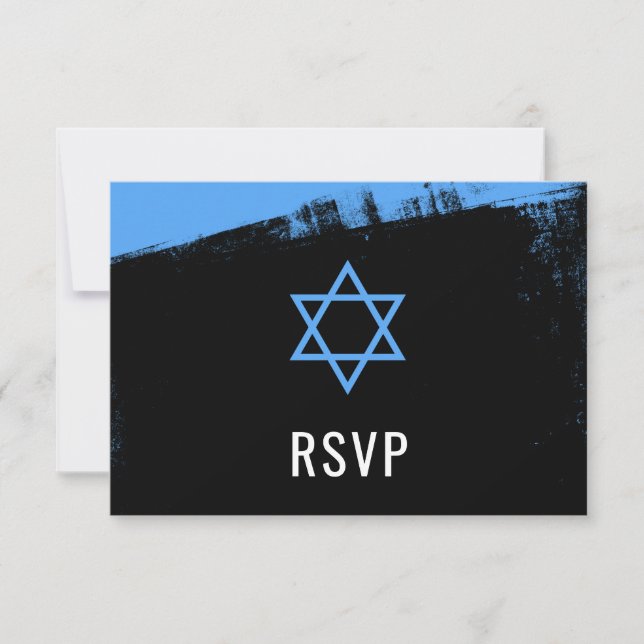 Grunge Blue Black Bar Mitzvah RSVP (Devant)