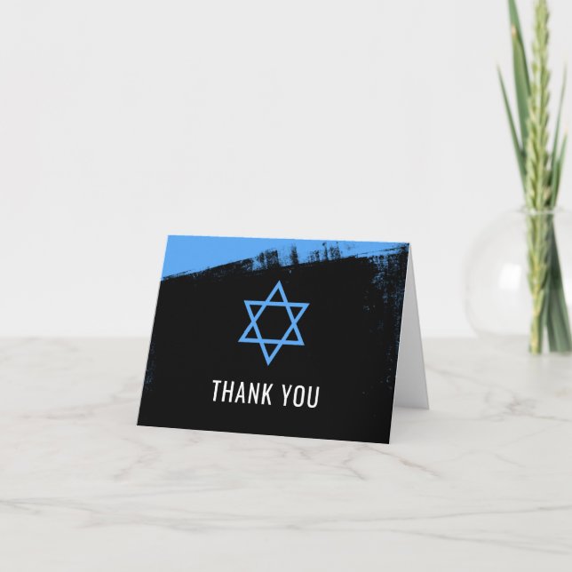 Grunge Blue Black Bar Mitzvah Vielen Dank Dankeskarte (Vorderseite)