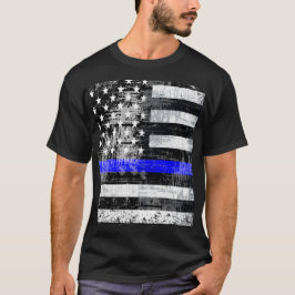 Grunge Blue Line Flag T - Shirt