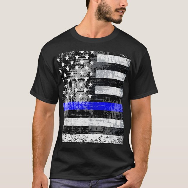 Grunge Blue Line Flag T - Shirt (Vorderseite)
