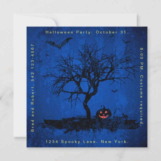 Grunge Blue Spooky Halloween-Party Einladung (Vorderseite)