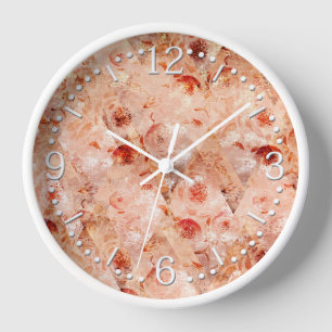 Grunge-Blumenmuster. Korallenroter Hintergrund.  Uhr