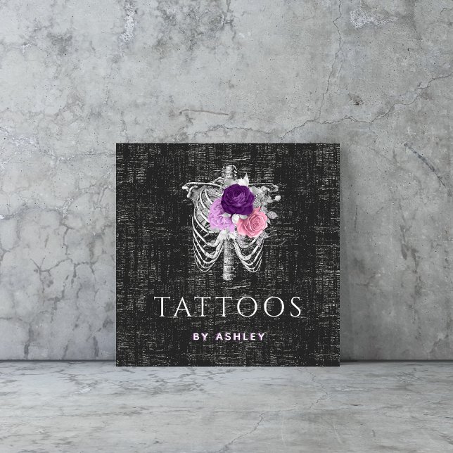 Grunge Blumenskelett Gothic Tattoo Artist Rose Quadratische Visitenkarte (Von Creator hochgeladen)